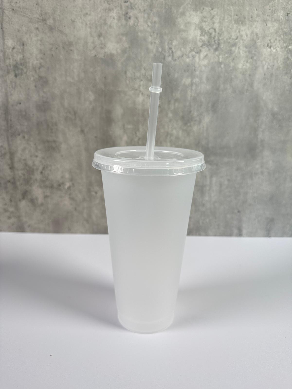 Frosted Trinkbecher mit Deckel &amp; Strohhalm – 710 ml